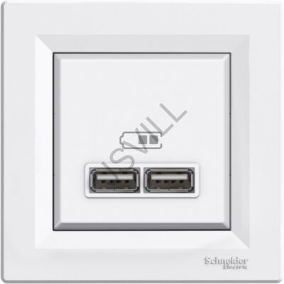 Kép illusztráció: Schneider EPH2700221 Asfora Dupla USB töltő, 2.1A, fehér USB aljzatok kerettel